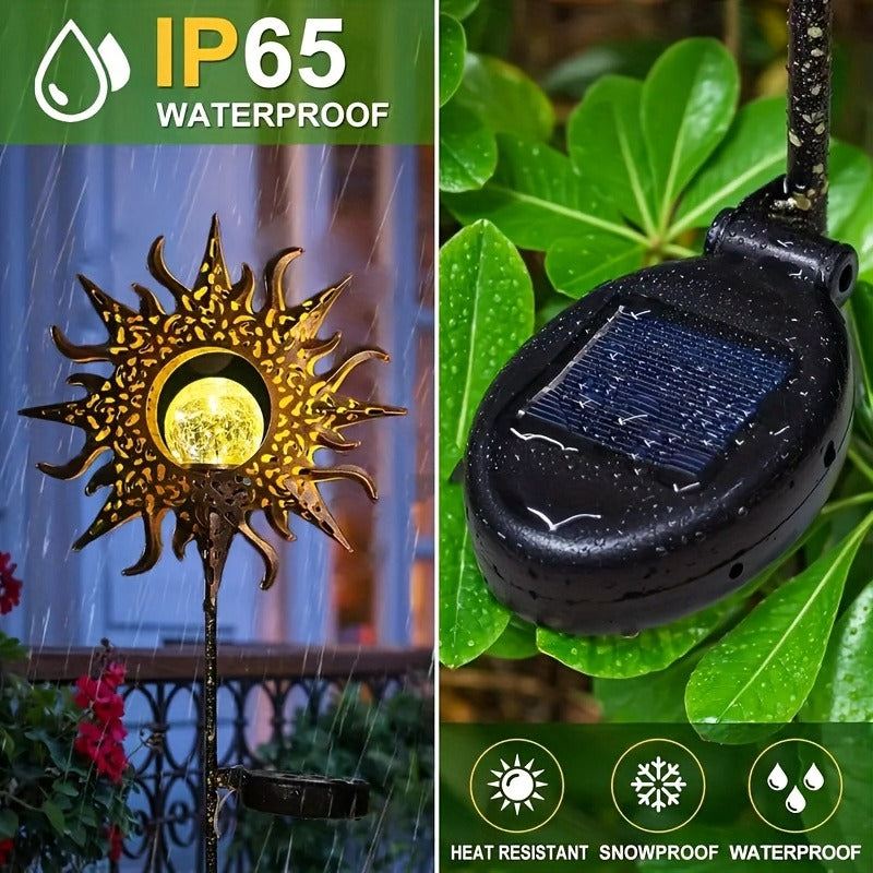 Cracked Glass Ball LED Garden Decor Solar Sun Statue Light IP65 Waterproof Outdoor Accent For Patio 2