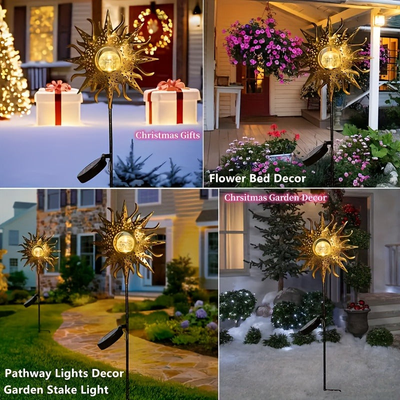 Cracked Glass Ball LED Garden Decor Solar Sun Statue Light IP65 Waterproof Outdoor Accent For Patio 3