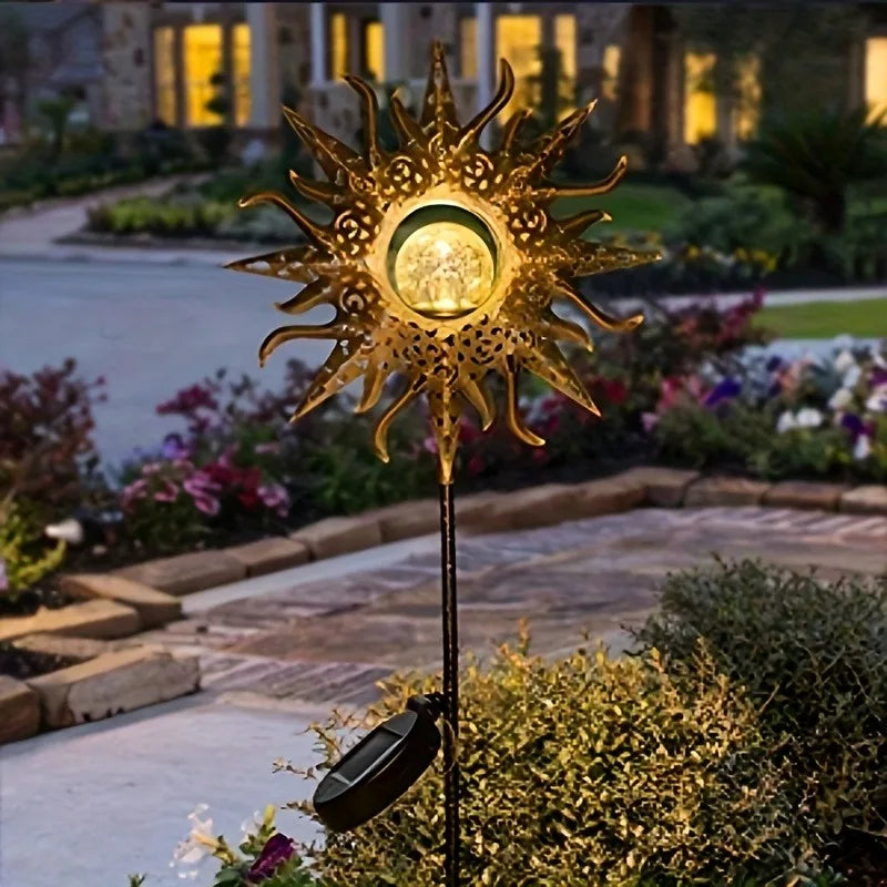 Cracked Glass Ball LED Garden Decor Solar Sun Statue Light IP65 Waterproof Outdoor Accent For Patio 4