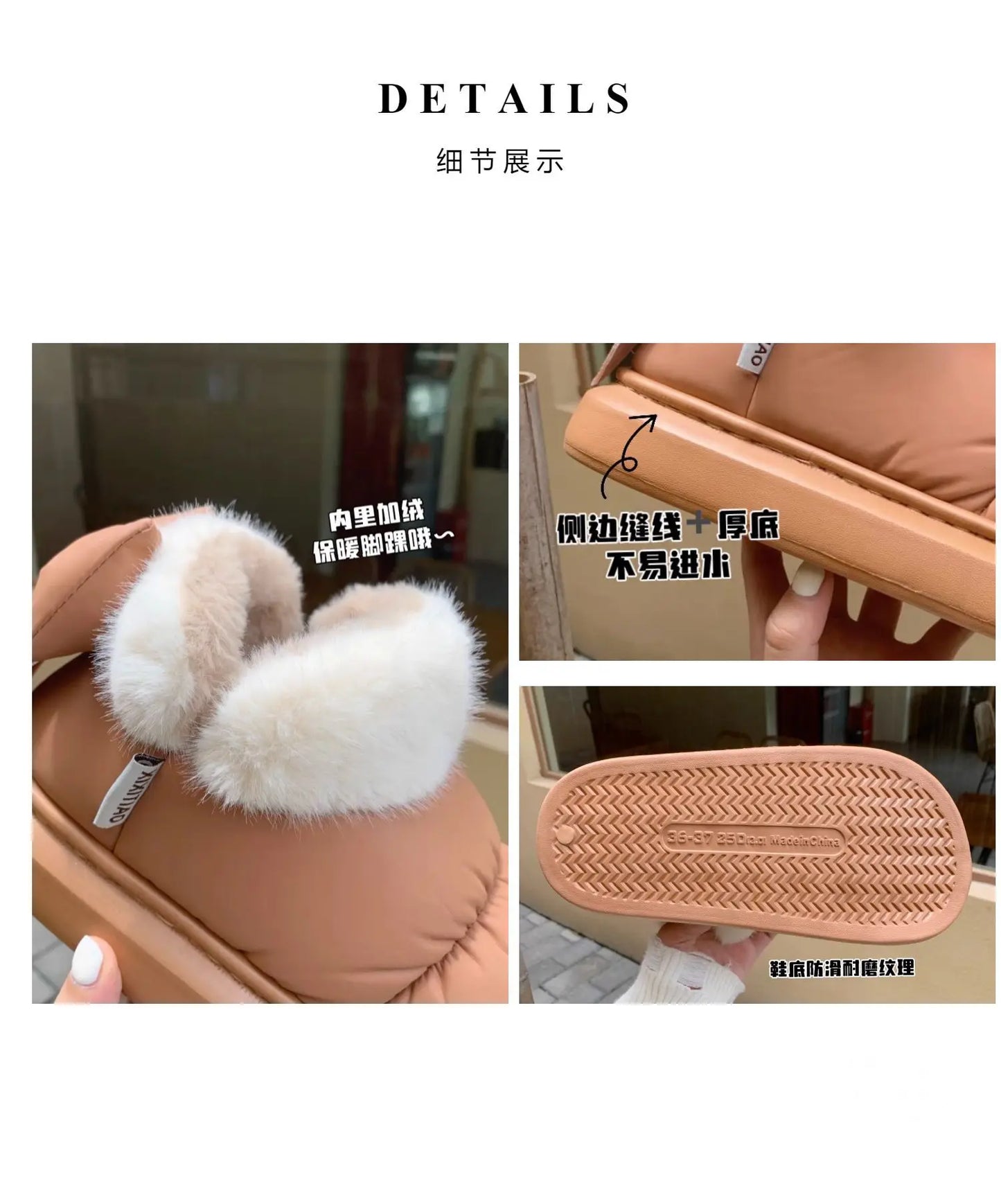 Winter Womens Bow Warmth Boots Cute Warm Ankle Plush Cotton Shoes Waterproof Down Cloth Short Barre 4