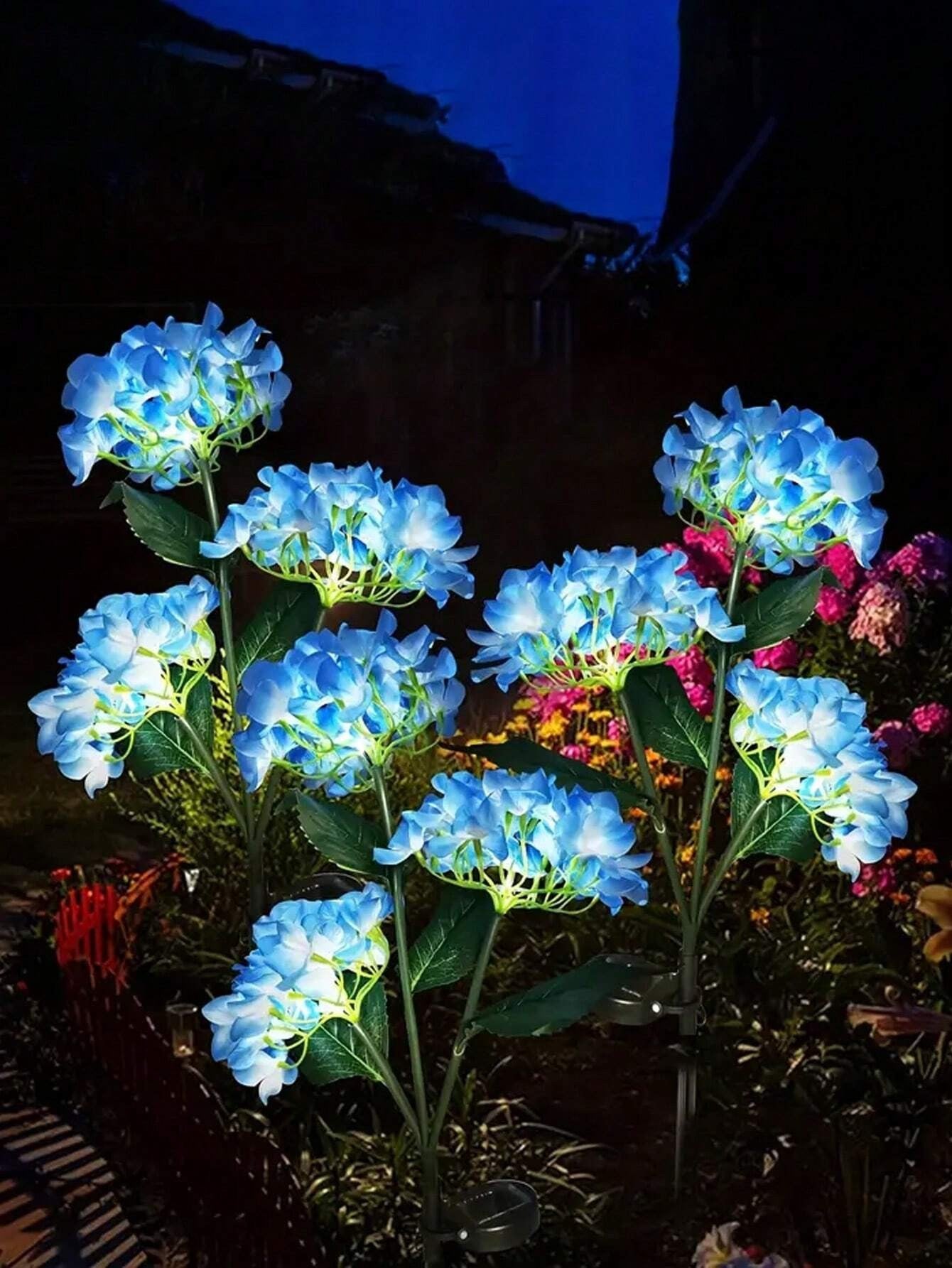 LED Artificial Flower Lights Solar Hydrangea Lights With 3 Heads For Outdoor Yard Garden Lawn Fence 1