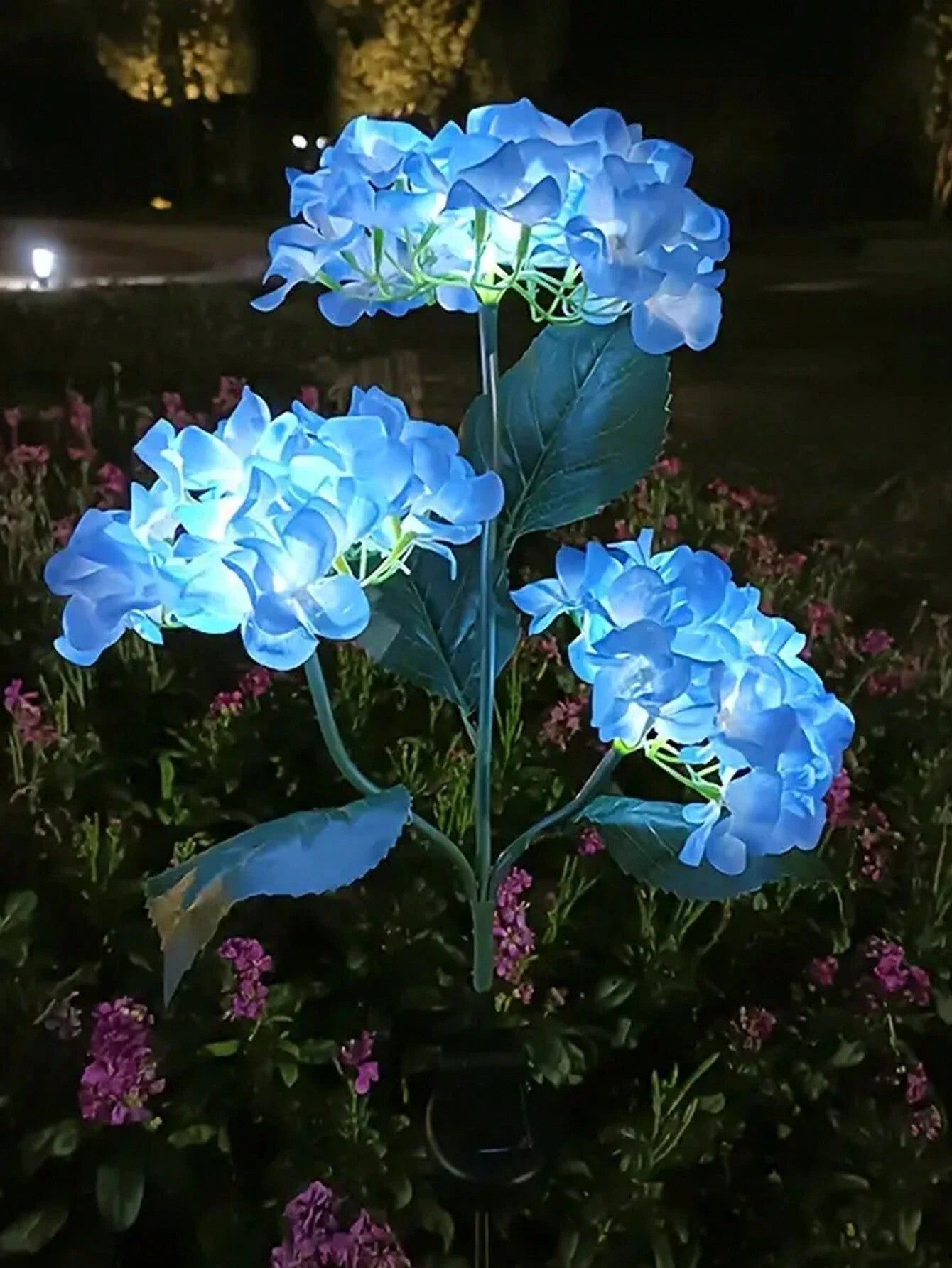 LED Artificial Flower Lights Solar Hydrangea Lights With 3 Heads For Outdoor Yard Garden Lawn Fence 2