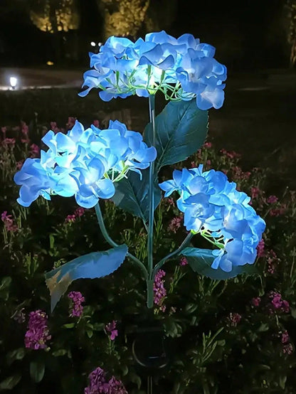 LED Artificial Flower Lights Solar Hydrangea Lights With 3 Heads For Outdoor Yard Garden Lawn Fence 2
