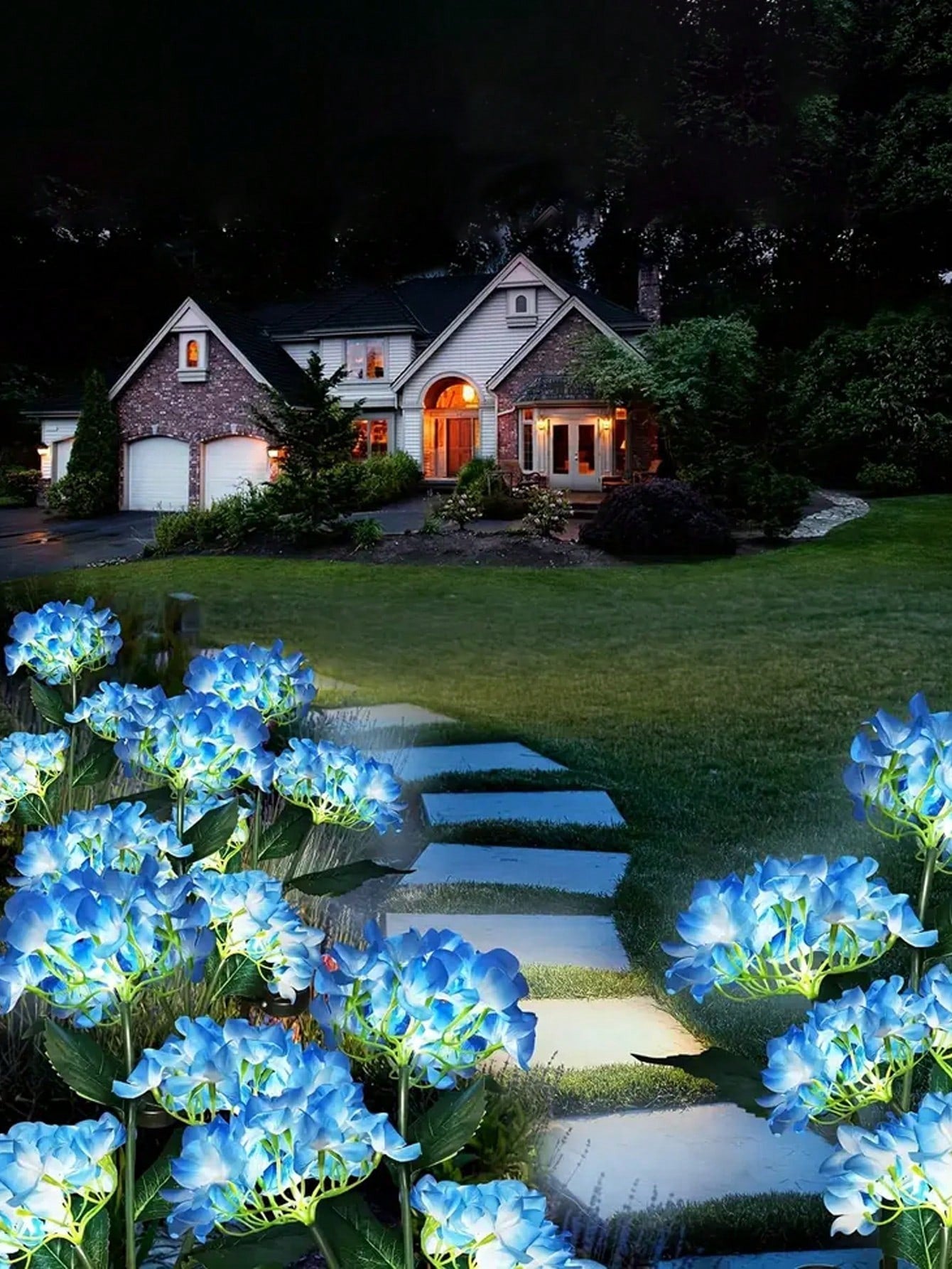 LED Artificial Flower Lights Solar Hydrangea Lights With 3 Heads For Outdoor Yard Garden Lawn Fence 3