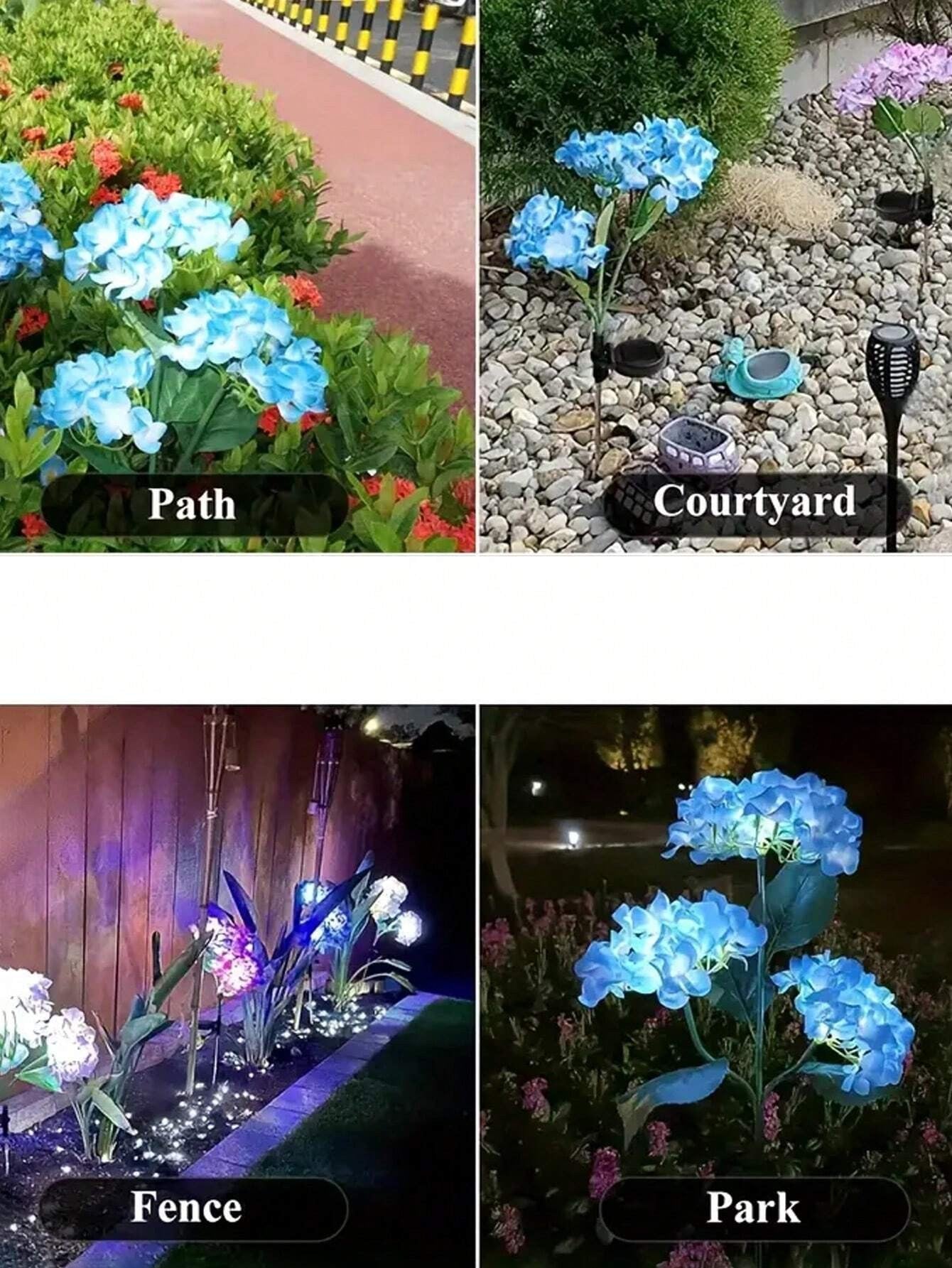 LED Artificial Flower Lights Solar Hydrangea Lights With 3 Heads For Outdoor Yard Garden Lawn Fence 4