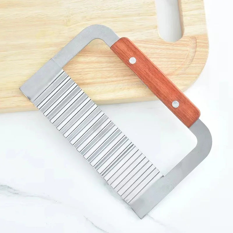 Potato Chip Cutting Wave Knife Stainless Steel Wooden Handle Wave Knife Wolf Tooth Potato Knife 1