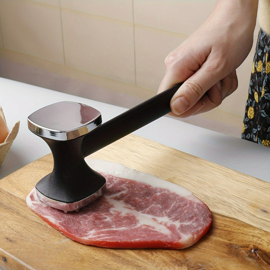 Stainless Steel Meat Tenderizer Hammer with Rubber Grip, Heavy Duty Kitchen Tool for Effortless Tenderizing and Pounding