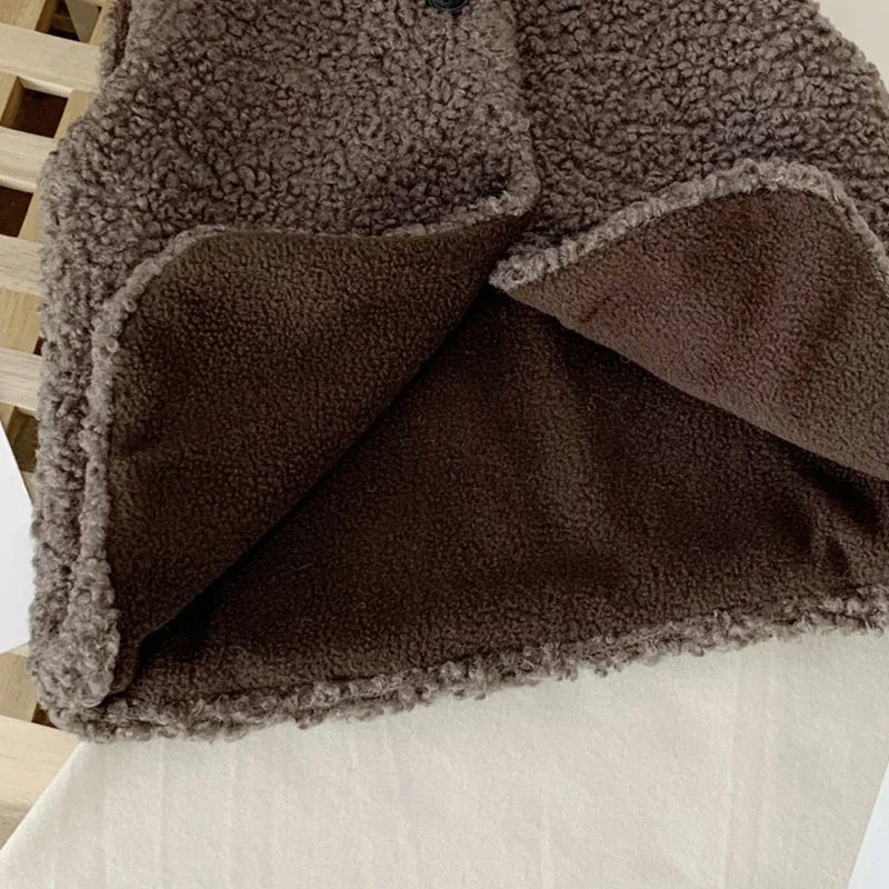 Girls Boys Plush Vest Autumn Winter Baby Lamb Wool Plus Velvet Waistcoat V Neck Child Warm Coat 4
