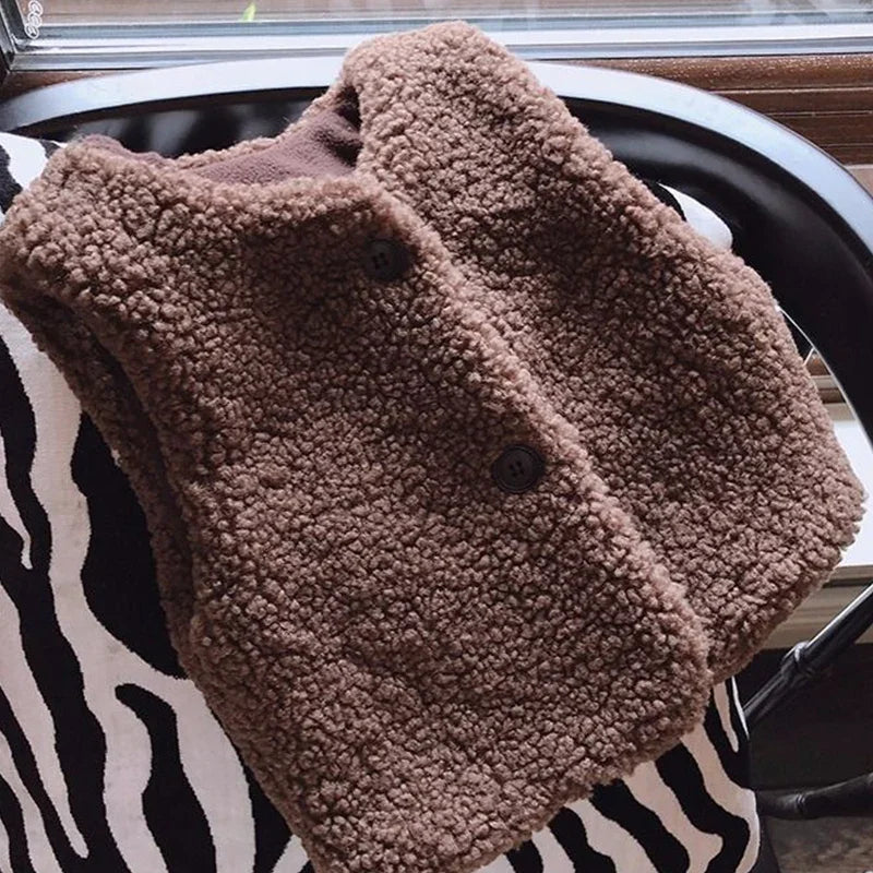 Girls Boys Plush Vest Autumn Winter Baby Lamb Wool Plus Velvet Waistcoat V Neck Child Warm Coat 9