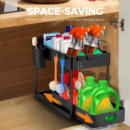 Under Sink Organizer And Storage Double Sliding Cabinet Drawers Multi Purpose Storage Shelf Kitchen 1