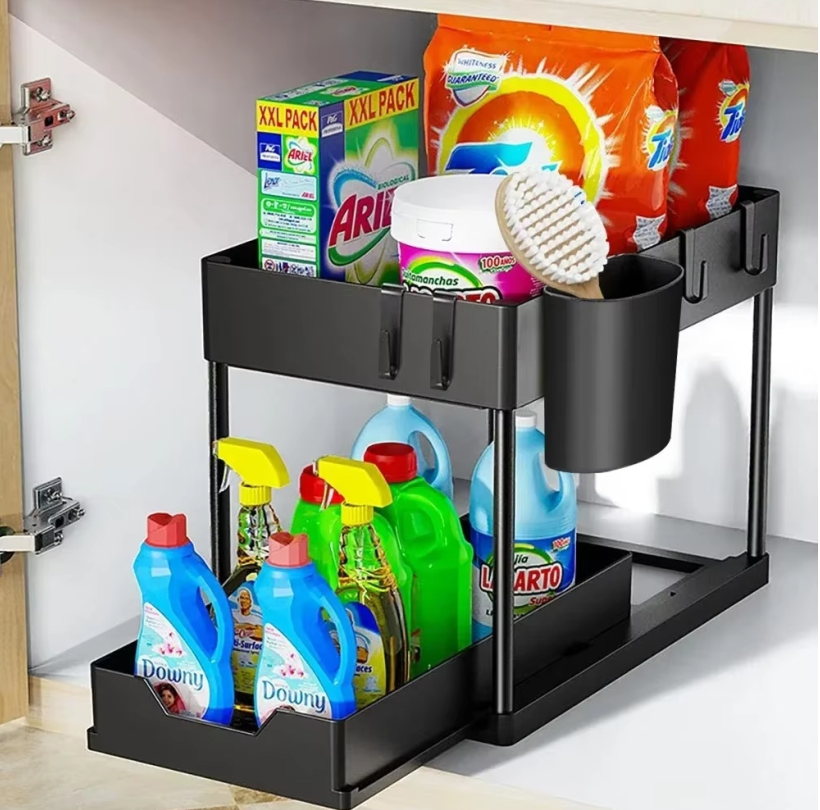 Under Sink Organizer And Storage Double Sliding Cabinet Drawers Multi Purpose Storage Shelf Kitchen 5