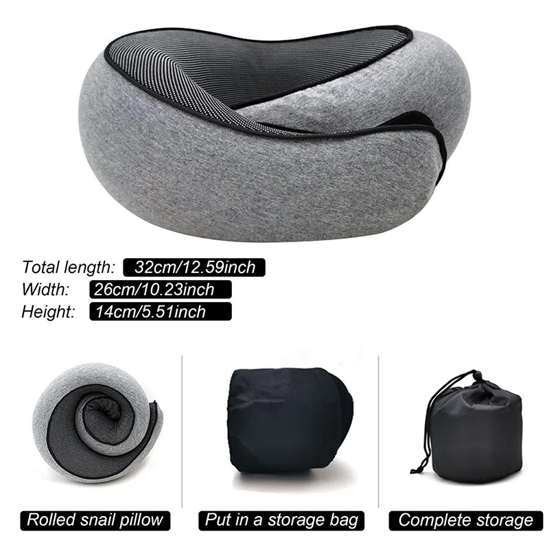 U shaped Pillow Snail Style Travel Neck Support, Portable Adjustable Soft Noon Break Sleep Pillows, Travel Neck Pillow