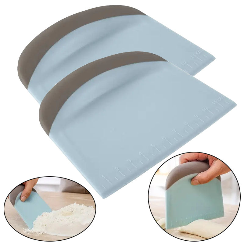 Multipurpose Food Scrappers with Soft Handle, Baking Scraper with Double Scale, Plastic Dough Cutter