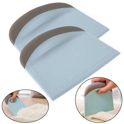 Multipurpose Food Scrappers with Soft Handle, Baking Scraper with Double Scale, Plastic Dough Cutter