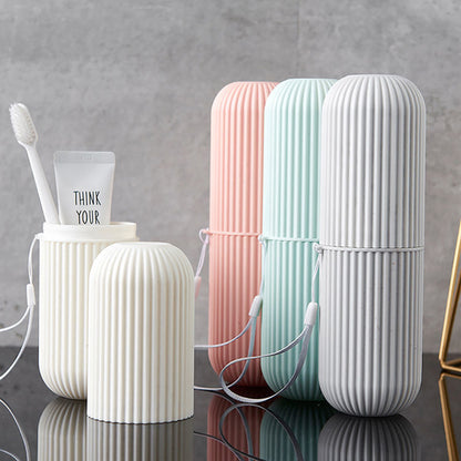 Portable Mouthwash Cup, Vertical Stripe Travel Toothbrush Box, Brushing Cup, Washing Cup, Toothpaste Storage Cartridge