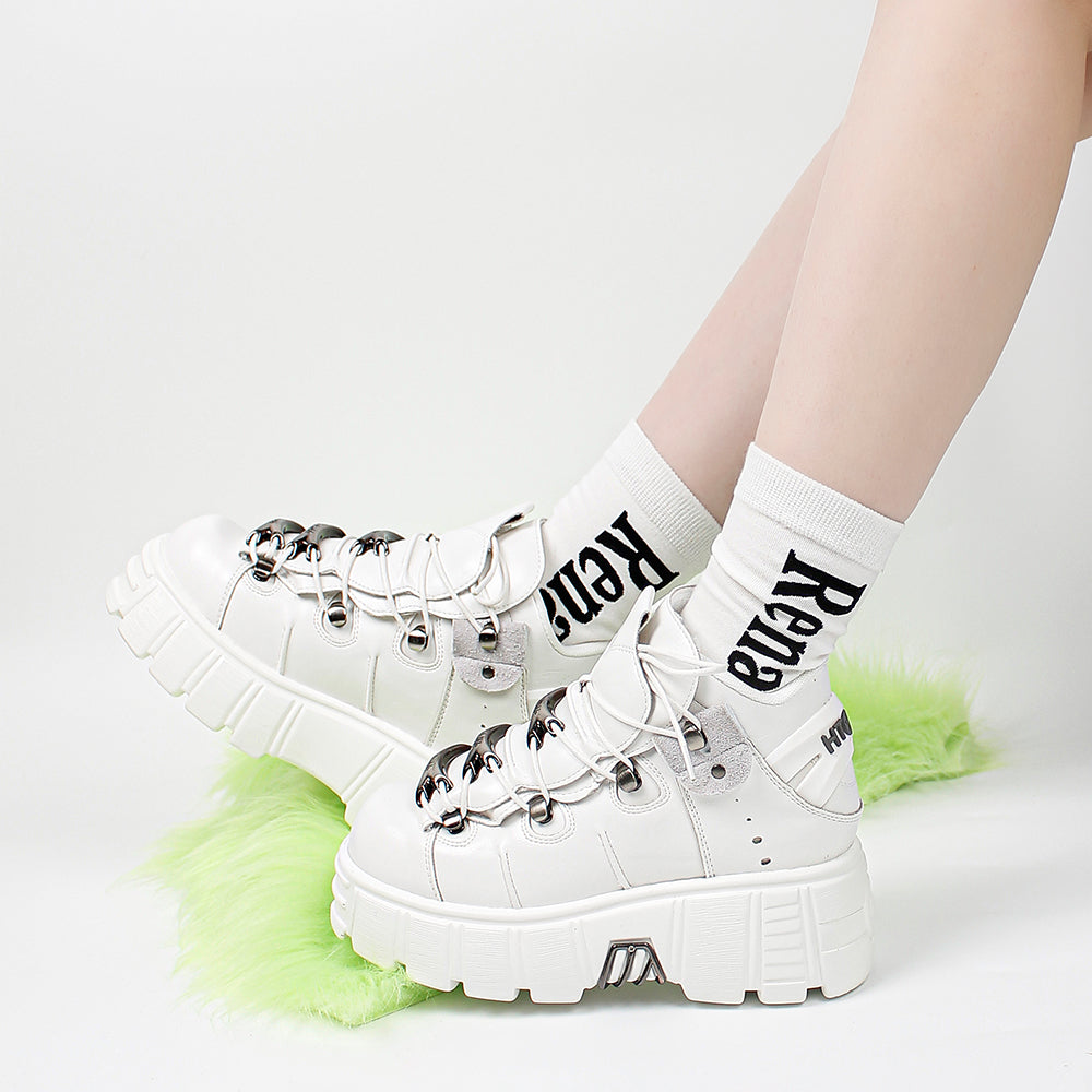 Platform Shoes Woman Punk Style Women Shoes Lace Up Rock Boots New Brand Metal Decor Woman Sneakers 4