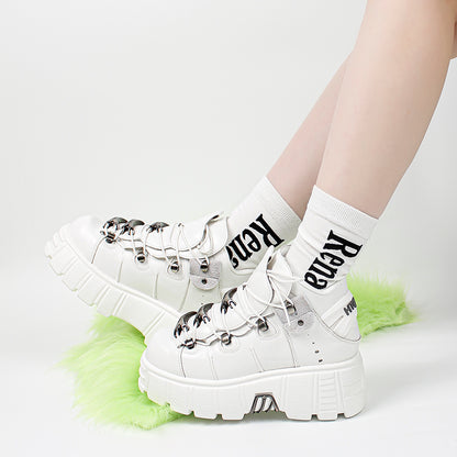 Platform Shoes Woman Punk Style Women Shoes Lace Up Rock Boots New Brand Metal Decor Woman Sneakers 4