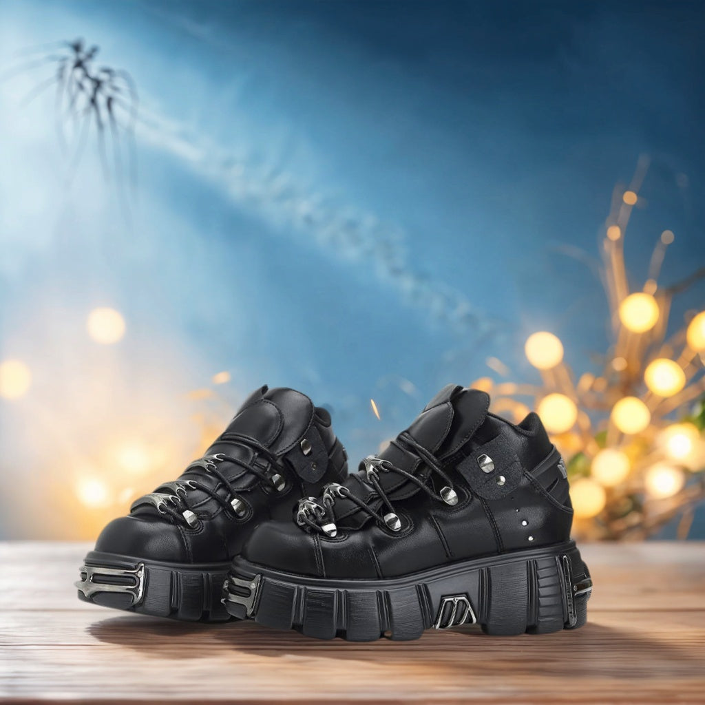Platform Shoes Woman Punk Style Women Shoes Lace Up Rock Boots New Brand Metal Decor Woman Sneakers 1