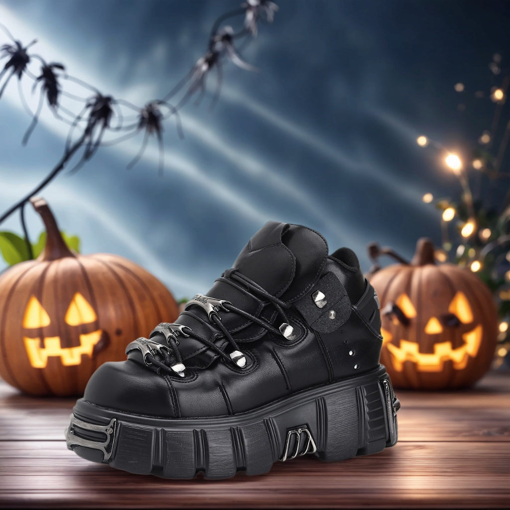 Platform Shoes Woman Punk Style Women Shoes Lace Up Rock Boots New Brand Metal Decor Woman Sneakers 2