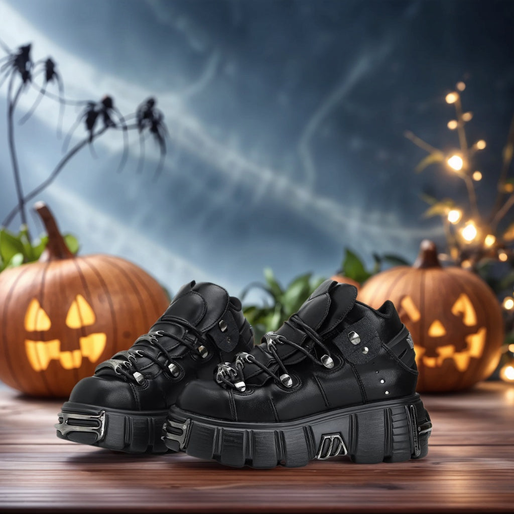 Platform Shoes Woman Punk Style Women Shoes Lace Up Rock Boots New Brand Metal Decor Woman Sneakers 3