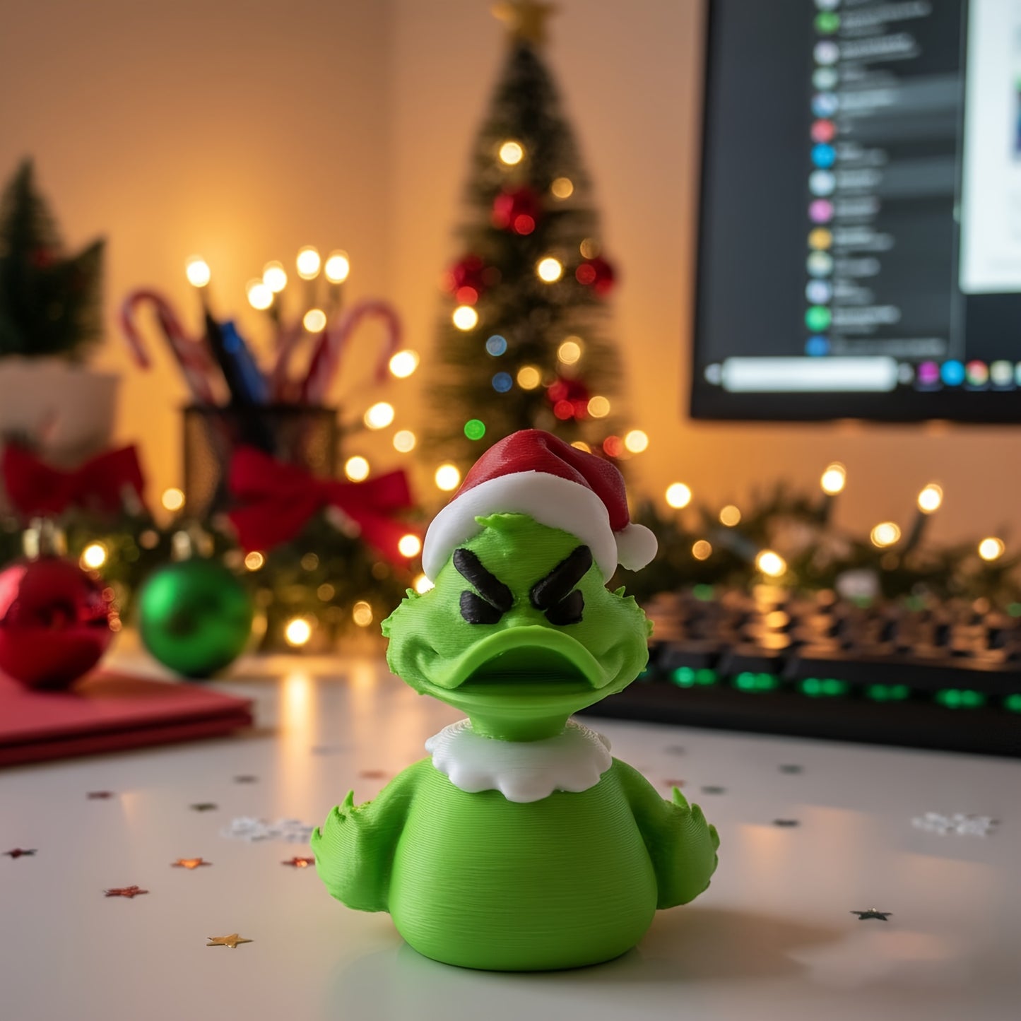 Indoor outdoor desktop Christmas duck statue, Christmas home decoration, novel gift for home office