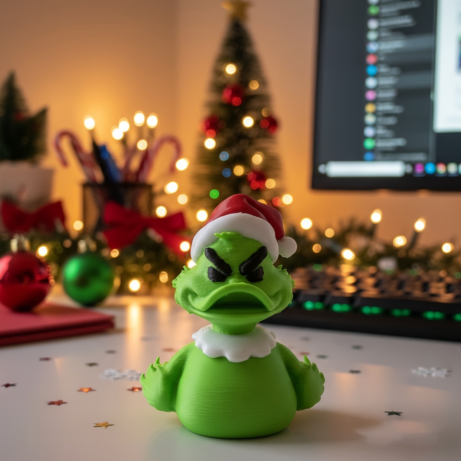 Indoor outdoor desktop Christmas duck statue, Christmas home decoration, novel gift for home office