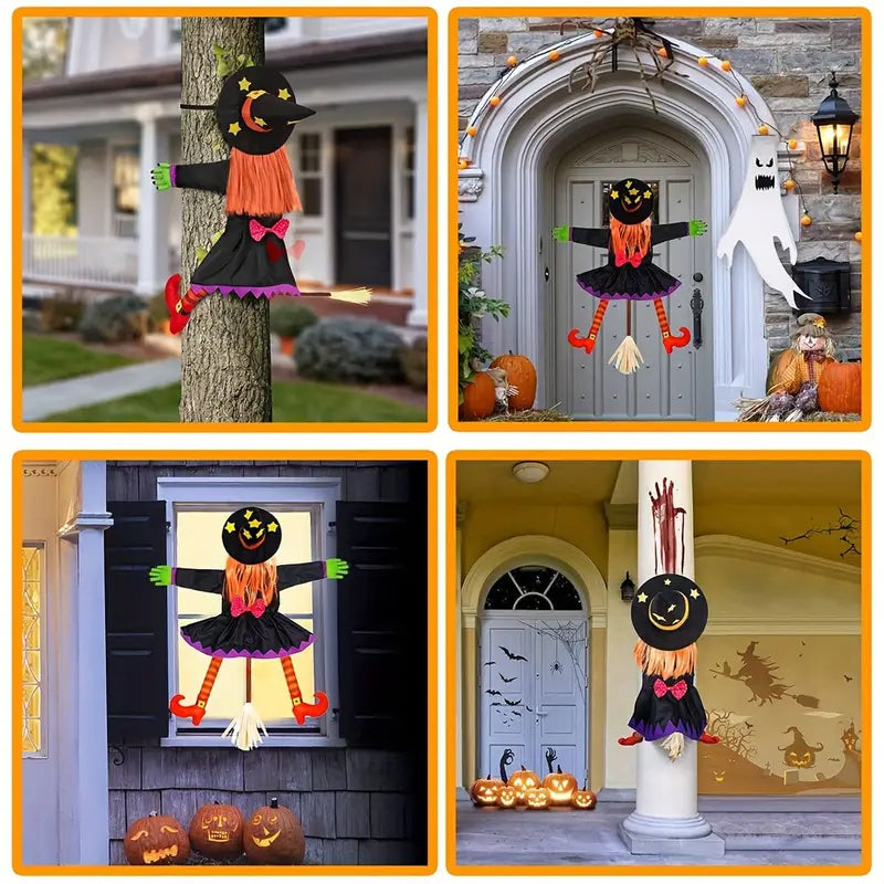 Halloween Orange Hair Witch, Climbing Tree Decoration, Indoor Outdoor Pendants, Halloween Theme Decor