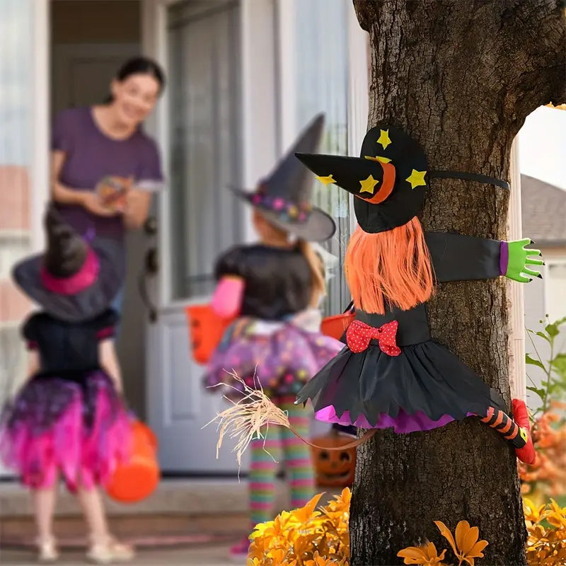 Halloween Orange Hair Witch, Climbing Tree Decoration, Indoor Outdoor Pendants, Halloween Theme Decor