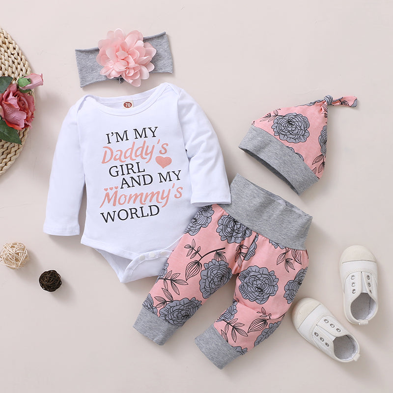 Toddler Girl Clothes, Newborn Baby Girl Clothing, Rose Pant, Hat & Headband, Long Sleeve