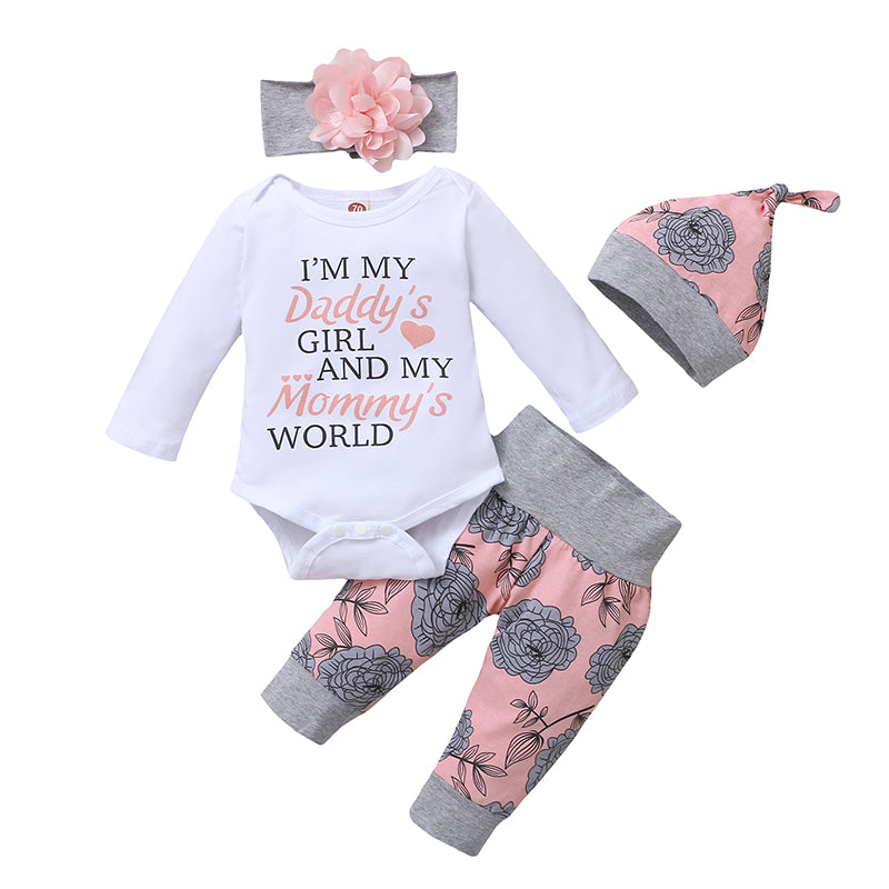 Toddler Girl Clothes, Newborn Baby Girl Clothing, Rose Pant, Hat & Headband, Long Sleeve