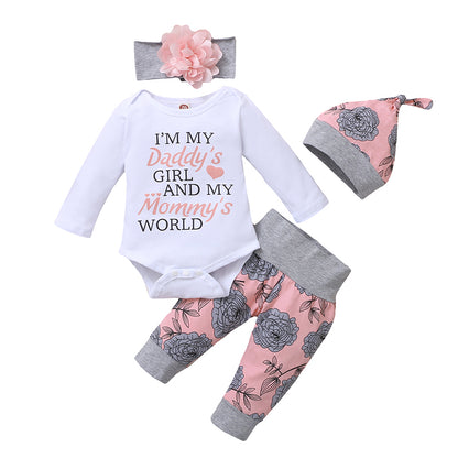 Toddler Girl Clothes, Newborn Baby Girl Clothing, Rose Pant, Hat & Headband, Long Sleeve
