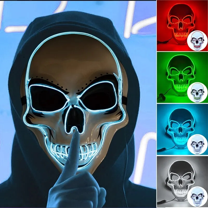 Halloween Adult Purification Mask, LED Glowing Skull, Cold Light Mask, Terror Mask, Role Playing, Masquerade Ball