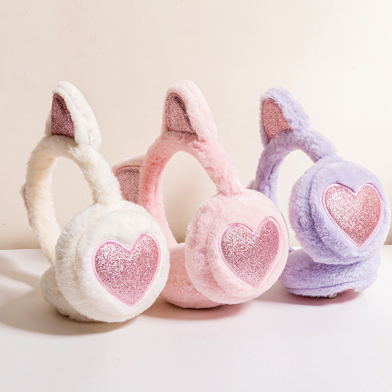 Fashion Solid Earflap Outdoor Cute Glitter Cat Ear Earmuff Soft Plush Warmer Winter Warm For Women  3