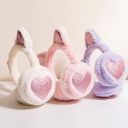 Fashion Solid Earflap Outdoor Cute Glitter Cat Ear Earmuff Soft Plush Warmer Winter Warm For Women  3