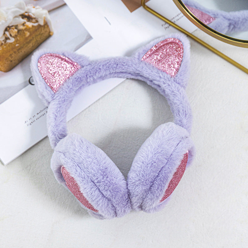 Fashion Solid Earflap Outdoor Cute Glitter Cat Ear Earmuff Soft Plush Warmer Winter Warm For Women  6