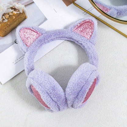 Fashion Solid Earflap Outdoor Cute Glitter Cat Ear Earmuff Soft Plush Warmer Winter Warm For Women  6