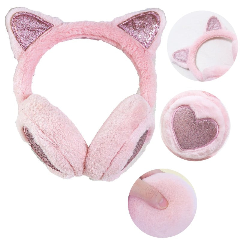 Fashion Solid Earflap Outdoor Cute Glitter Cat Ear Earmuff Soft Plush Warmer Winter Warm For Women  4
