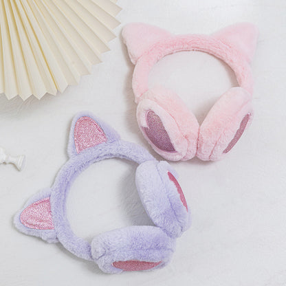 Fashion Solid Earflap Outdoor Cute Glitter Cat Ear Earmuff Soft Plush Warmer Winter Warm For Women  5