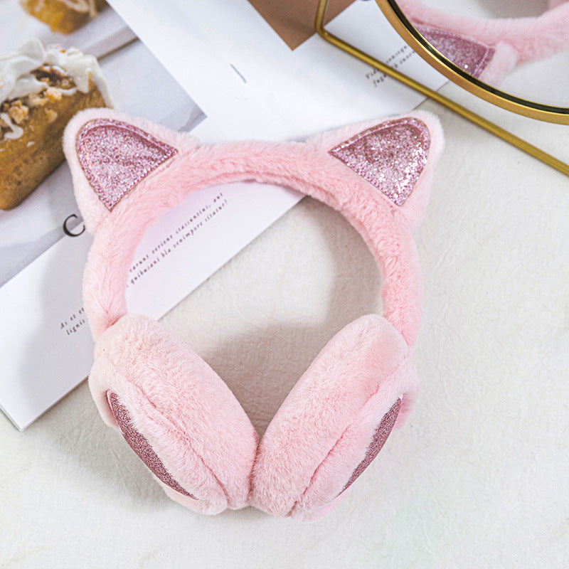 Fashion Solid Earflap Outdoor Cute Glitter Cat Ear Earmuff Soft Plush Warmer Winter Warm For Women  7