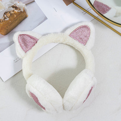 Fashion Solid Earflap Outdoor Cute Glitter Cat Ear Earmuff Soft Plush Warmer Winter Warm For Women  8