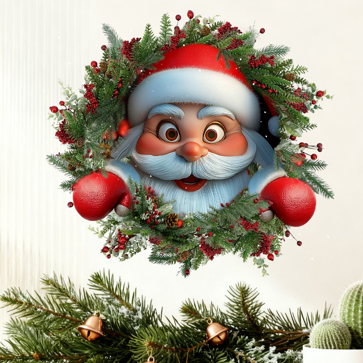 Santa Claus wreath stickers, Christmas home decoration wall stickers, perfect for decorating Christmas Day home decor