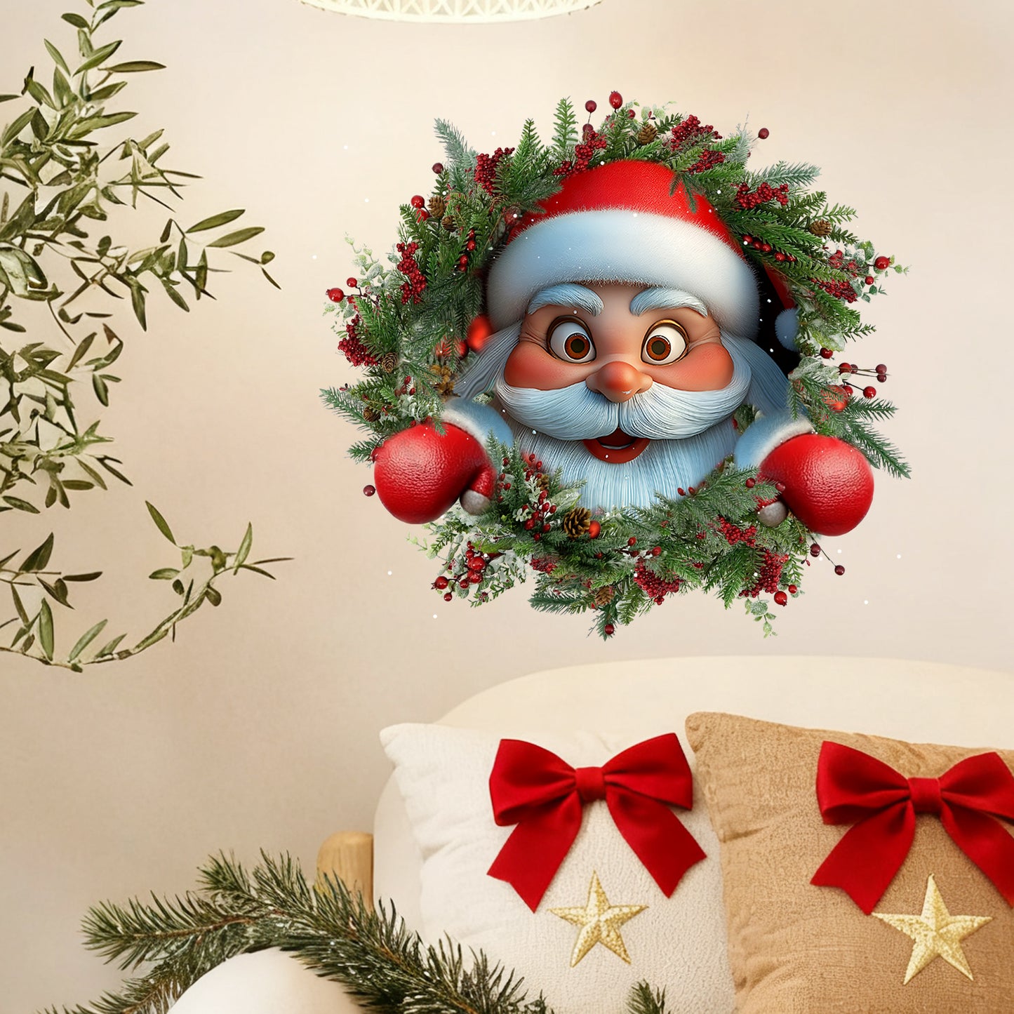 Santa Claus Wreath Stickers Christmas Home Decoration Wall Stickers Perfect For Decorating Christma 1