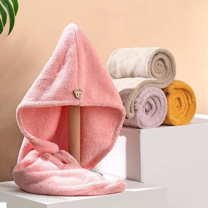 Microfiber Hair Towel, Super Absorbent Hair Towel, Fast Drying Hair Wraps, Care Cap Button, Women Bathroom Accessories
