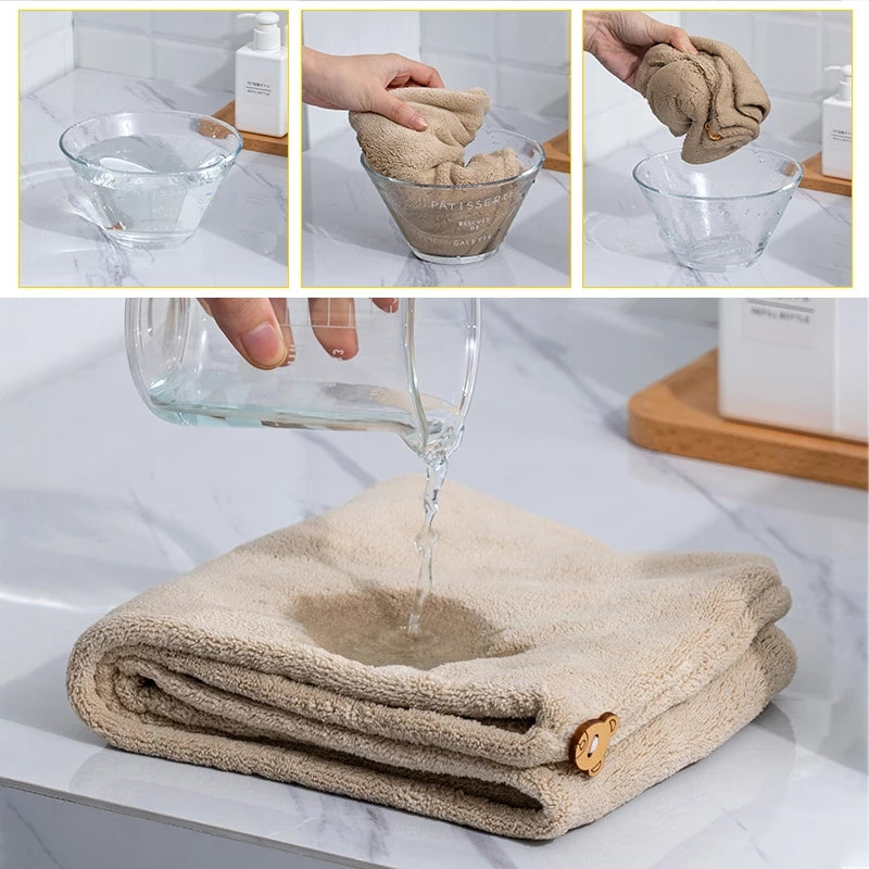 Microfiber Hair Towel Super Absorbent Hair Towel Fast Drying Hair Wraps Care Cap Button Women Bathr 3