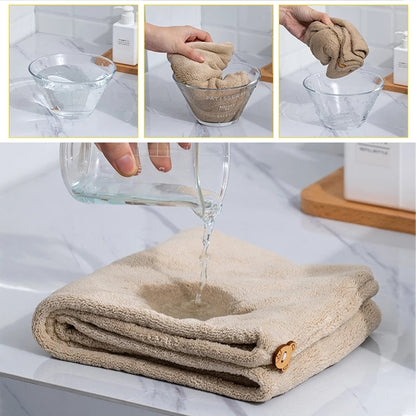 Microfiber Hair Towel Super Absorbent Hair Towel Fast Drying Hair Wraps Care Cap Button Women Bathr 3