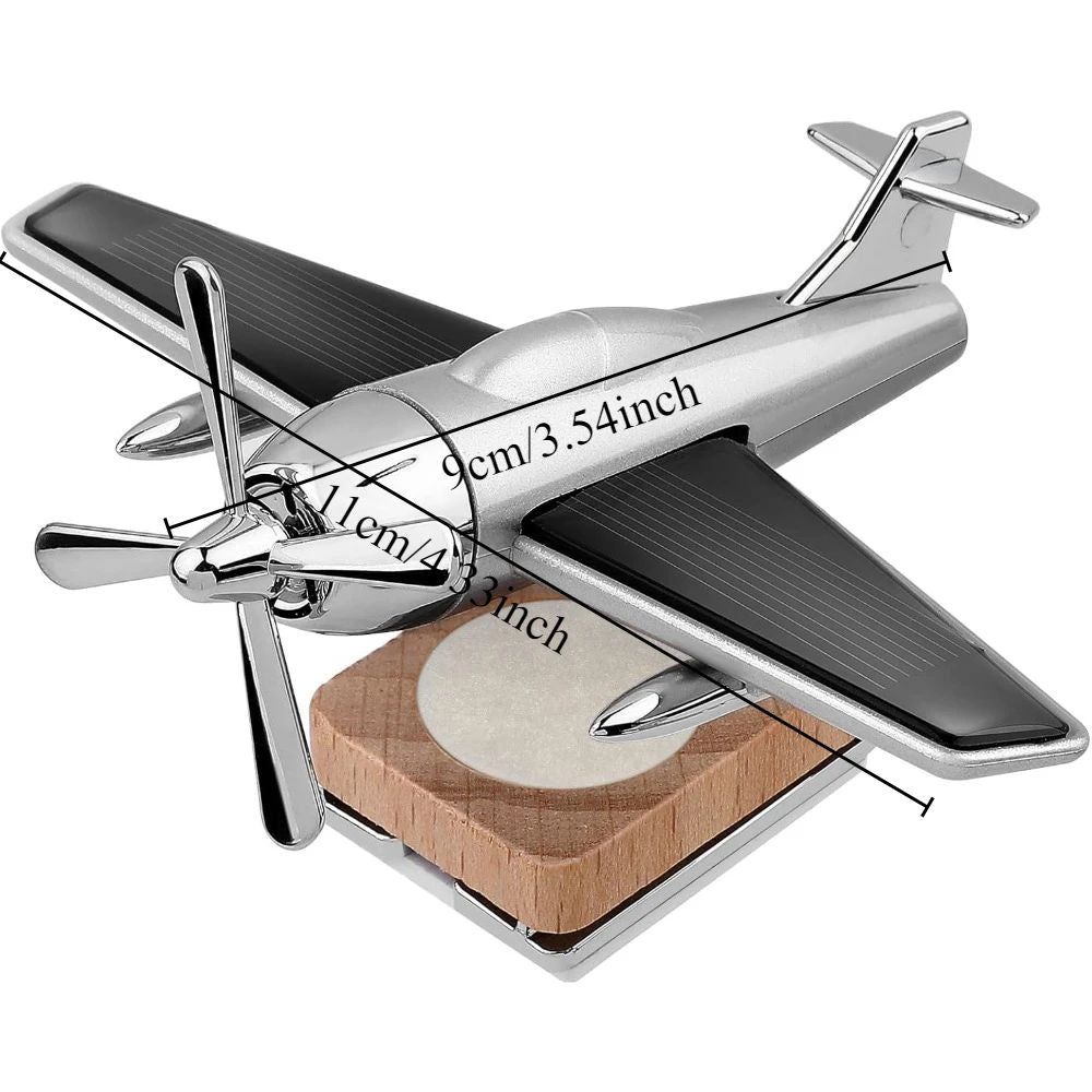 Solar Powered Airplane Car Diffuser with Wooden Base for Home and Office