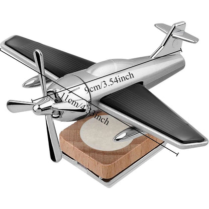 Solar Powered Airplane Car Diffuser with Wooden Base for Home and Office