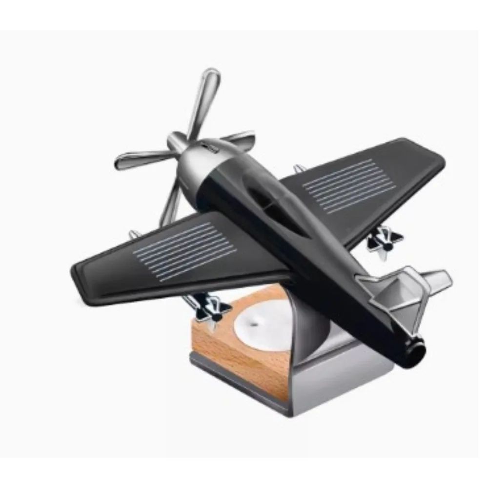 Solar Powered Airplane Car Diffuser With Wooden Base For Home And Office 1
