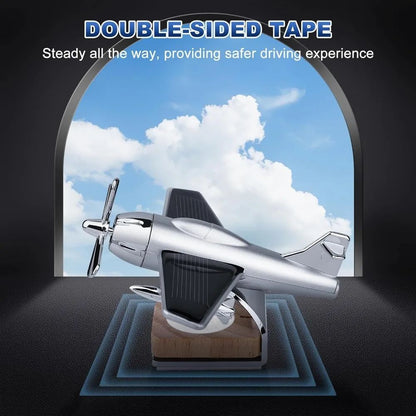 Solar Powered Airplane Car Diffuser With Wooden Base For Home And Office 4