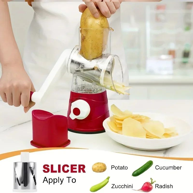 Rotary Vegetable Cutter Kitchen Shredder With Handle And Drum Blades 8